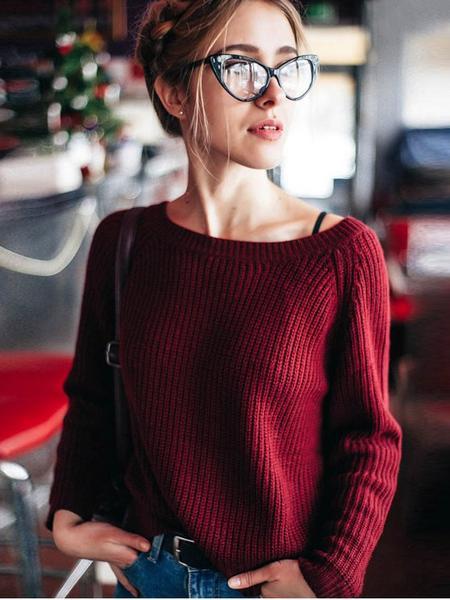 Boat Neck Wine Red Sweater
