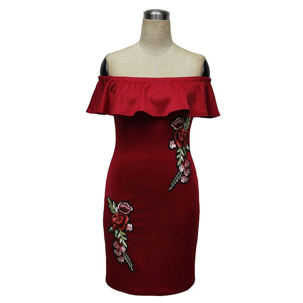 Vintage Off-Shoulder Rose Dress
