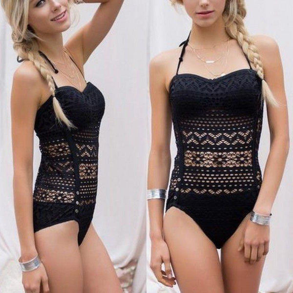 Evy - One Piece Hollow Out Lace Swimsuit