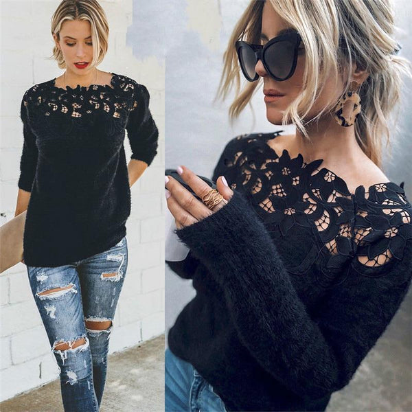 Elliana - Floral Lace Detail Pullover
