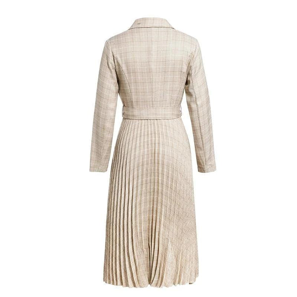 Skylar - Pleated Belt Plaid Dress