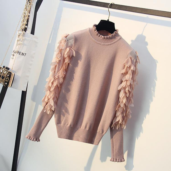 Lana - Ruffled Feather Sleeve High Neck Sweater