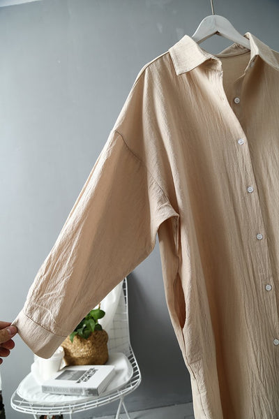 Eliana - Long Sleeve Cotton Maxi Shirt Dress
