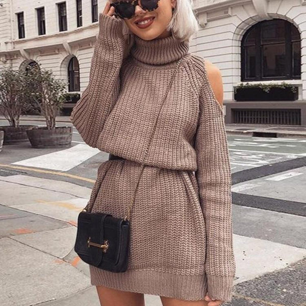 Juniper - Cold Shoulder Turtleneck Sweater Dress