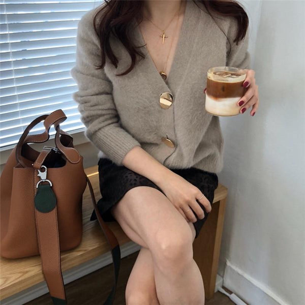 Tessa - Knitted Large Button Cardigan