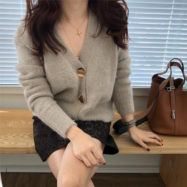 Tessa - Knitted Large Button Cardigan