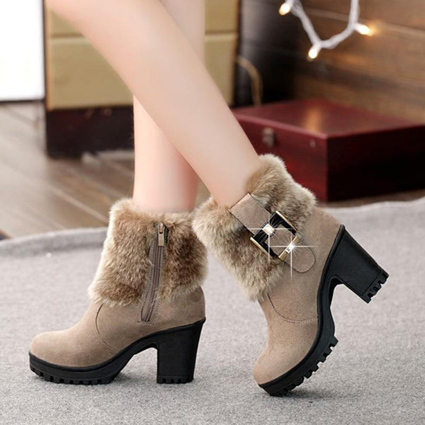 Aliana - Faux Fur Cuff High Rise Ankle Boots