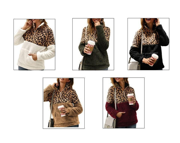 Marley - Fleece Leopard Patch Turtleneck Sweater
