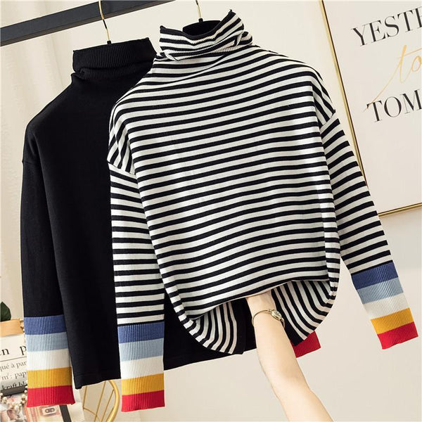Kehlani - Striped Cuff Turtleneck Sweater