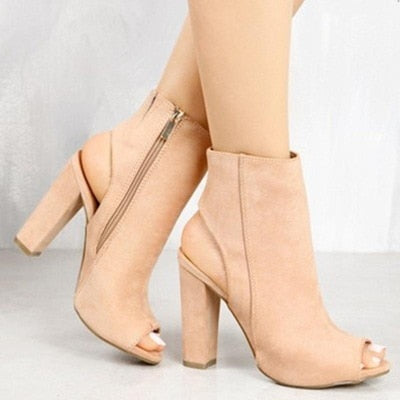 Cordelia - Faux Suede Peep Toe Ankle Boots