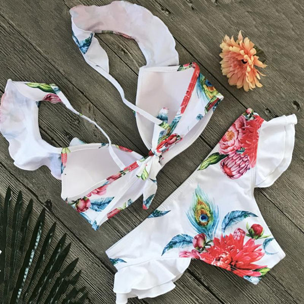 Floral Print Ruffle Bikini