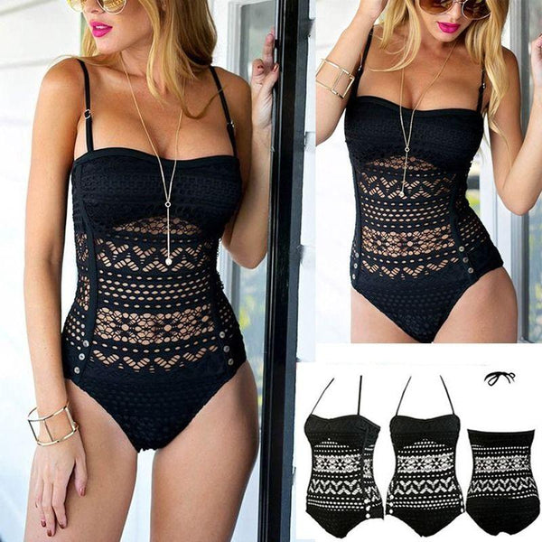 Evy - One Piece Hollow Out Lace Swimsuit
