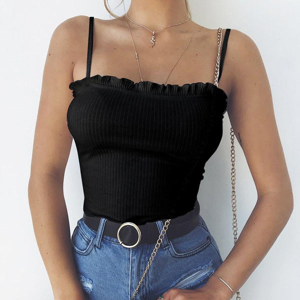 Ruched Slim Fit Ruffle Crop Top Cami