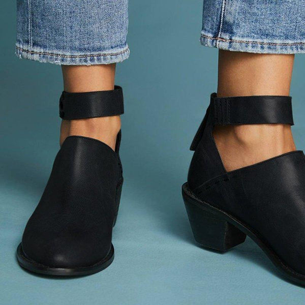 Chunky Heel Ankle Strap Boots