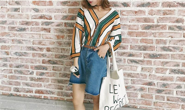 Loose Striped Button Up Blouse