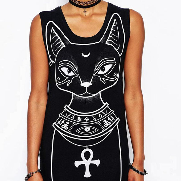 Egyptian Cat Print Boho Maxi Dress
