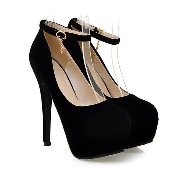 Ankle Strap Round Toe High Heels