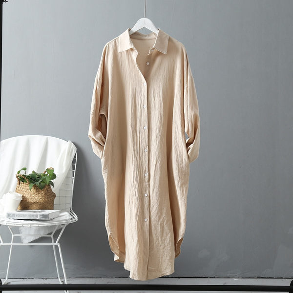 Eliana - Long Sleeve Cotton Maxi Shirt Dress